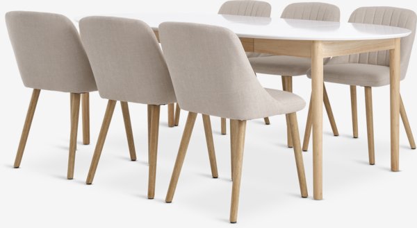 MARSTRAND Ø110 table blanc + 4 ADSLEV sans accoudoirs beige