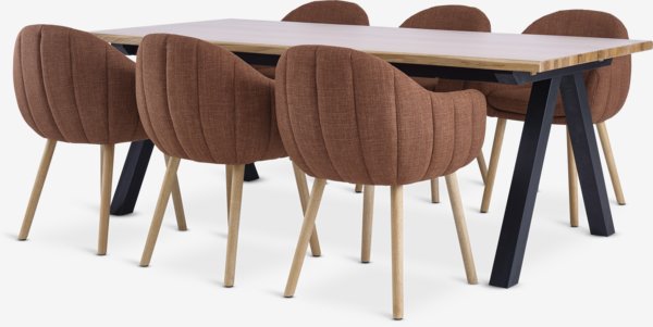 SANDBY C210 mesa carvlho natural + 4 INGERSLEV terracota