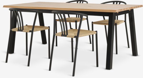 SKOVLUNDE L200 tafel naturel eik + 4 JYDERUP zwart/naturel