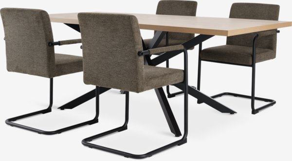 NORTOFT L200 table chêne + 4 ESPE chaises ollive/noir