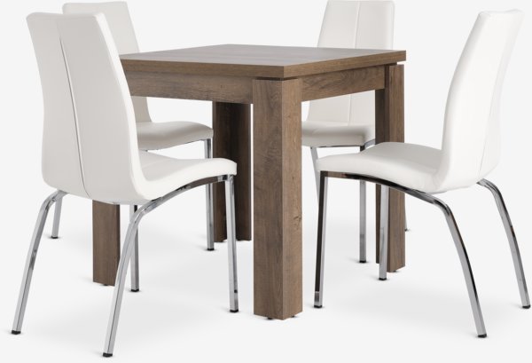 VEDDE L80/160 table wild oak + 4 HAVNDAL white/chrome