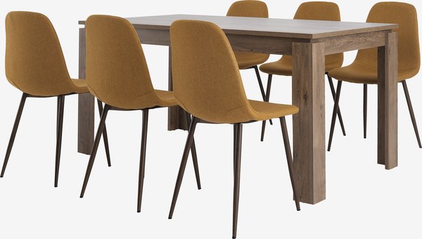 VEDDE L160 table coloris chêne + 4 JONSTRUP chaises curry/ch