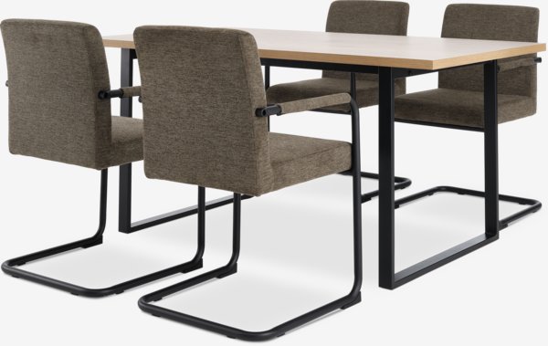 AABENRAA L160 tafel eiken + 4 ESPE stoelen olijf/zwart