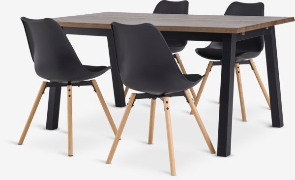 SKOVLUNDE L160 table chêne foncé + 4 KASTRUP noir/chêne