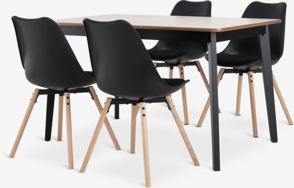 JEGIND L130 oak + 4 KASTRUP black