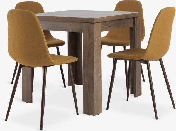 VEDDE L80/160 table coloris chêne + 4 JONSTRUP chaises curry