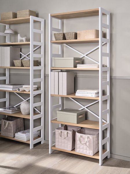 Shelving unit INTRUP wide 6 shelves white/oak