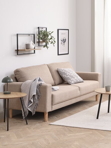 Sofa EGENSE 3 seater sand fabric/oak colour