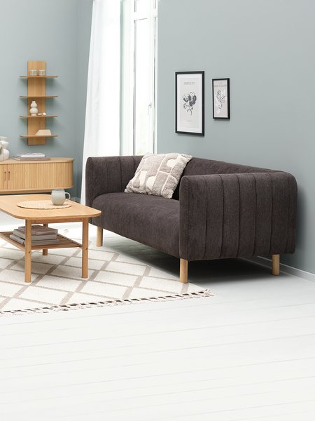 Sofa MAGLEBY 2.5-seater dark brown fabric/oak colour