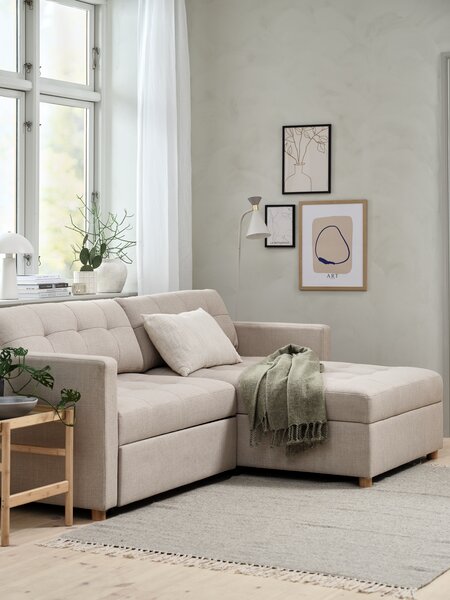 Sofa bed chaise longue TEGLHUSE beige fabric