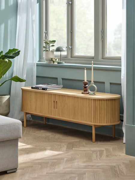 TV bench LYNGVIG 160cm 2 tambour doors natural oak