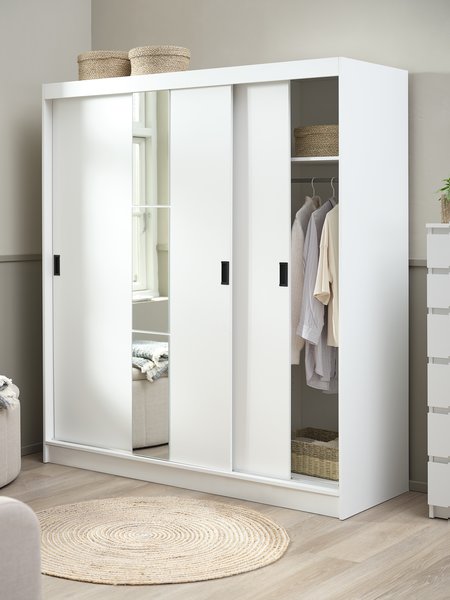 Armadio ODDER 179x201 cm 3 ante scorrevoli specchio bianco