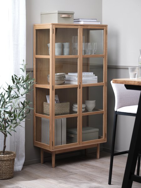 Display cabinet VESTERBY high 2 doors natural oak