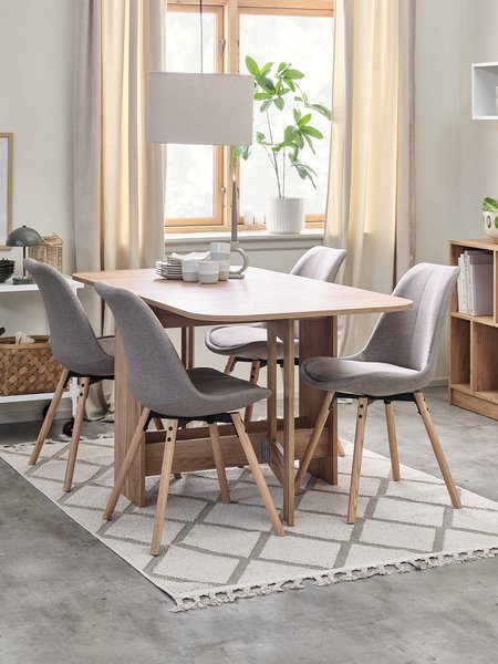 Table ALLING L100/163 chêne + 4 chaises KASTRUP sable