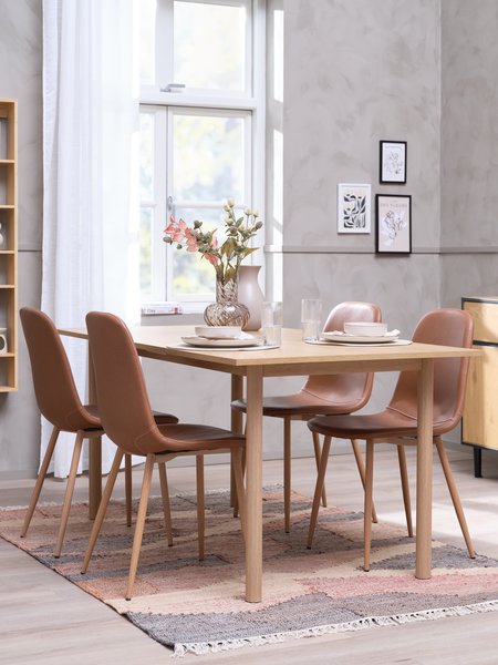 ALSTED L160 table oak + 4 JONSTRUP chairs cognac/oak