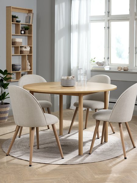 ALSTED Ø120 tafel eiken + 4 THORUP stoelen beige/eiken