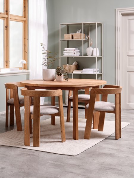 HARESKOV D130 table oak + 4 BOVRUP chairs oak/beige