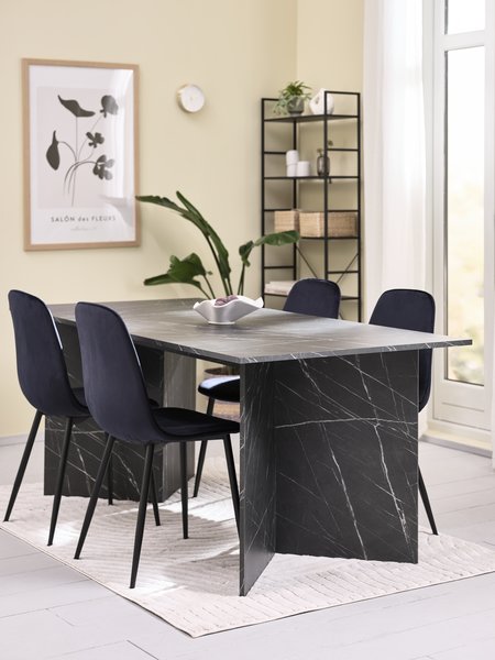 KRONDAL L180 table marble + 4 BISTRUP chairs b. dark velvet