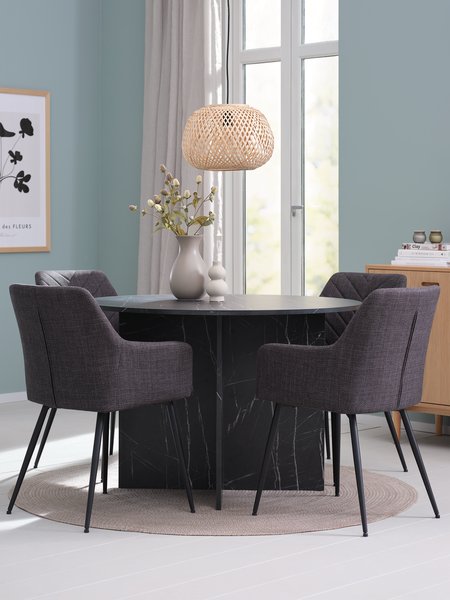 KRONDAL D110 table marble + 4 PURHUS chairs grey/black