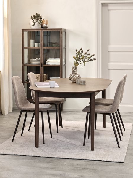 MARSTRAND L200/280 bord mörk ek + 4 JONSTRUP stol beige