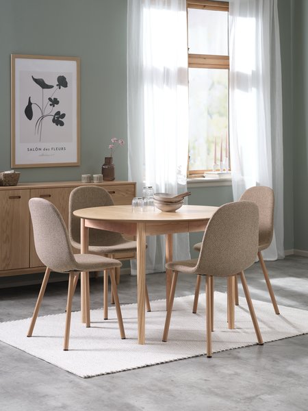 MARSTRAND Ø110 tafel eiken + 4 EJSTRUP donkerzand/eiken