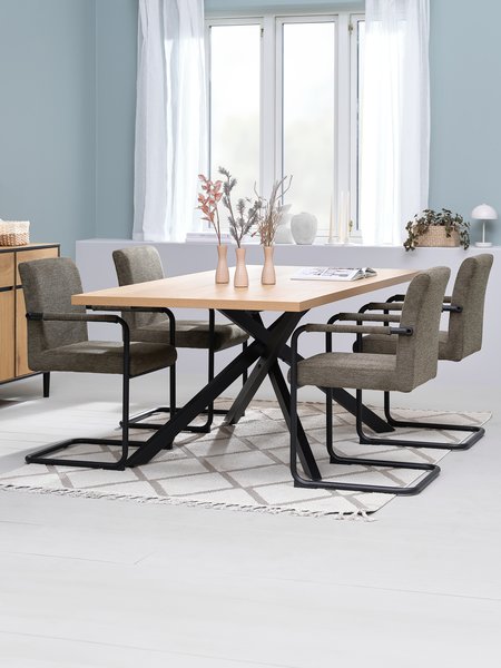 NORTOFT L200 table chêne + 4 ESPE chaises ollive/noir