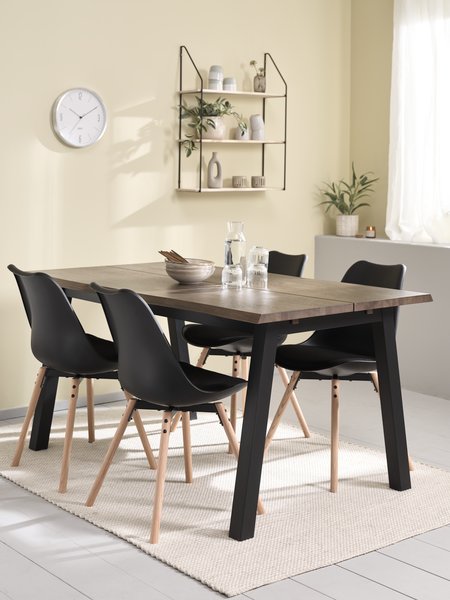 SKOVLUNDE L160 tafel donker eiken + 4 KASTRUP zwart/eiken