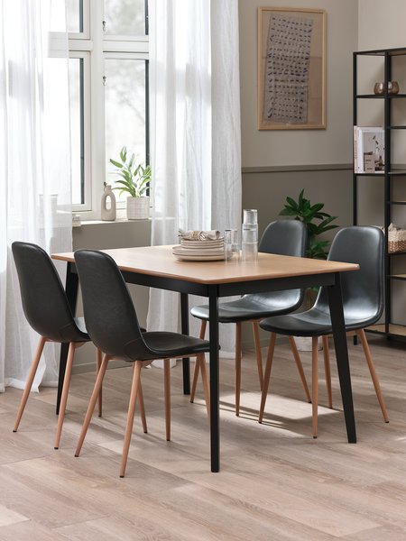 JEGIND L130 table oak/black + 4 JONSTRUP black/oak
