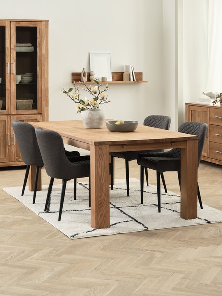 OLDE L200 table chêne + 4 PEBRINGE chaises gris/noir