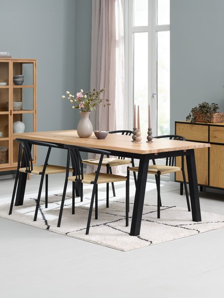 SKOVLUNDE L200 table chêne naturel + 4 JYDERUP noir/naturel