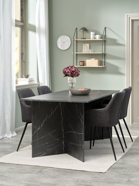 SKOVLUNDE L200 table nat. oak + 4 PEBRINGE chair grey velvet