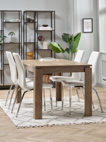 VEDDE L160 table wild oak + 4 HAVNDAL white/chrome