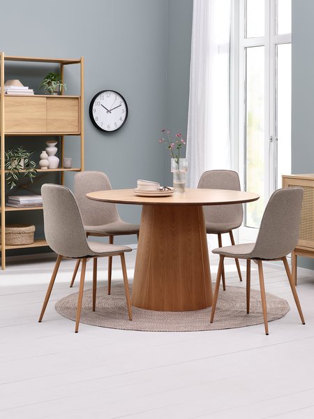 KLIPLEV Ø120 Tisch eiche + 4 BISTRUP Stühle sand