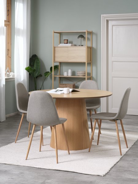 KLIPLEV Tavolo Ø120cm rovere + 4 TINGLEV Sedie grigio/rovere