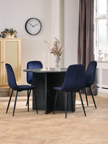 KRONDAL Ø110 tafel marmer + 4 JYDERUP zwart/naturel