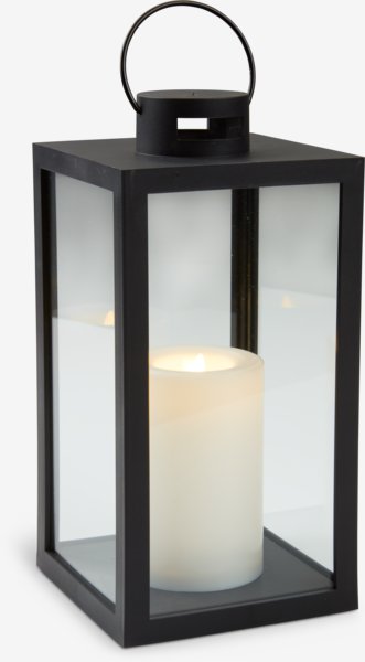 Lantaarn GEFJON B13xL13xH26 cm zwart met LED kaars