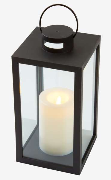 Lanterne GEFJON l13xL13xH26cm noir a/bougie LED