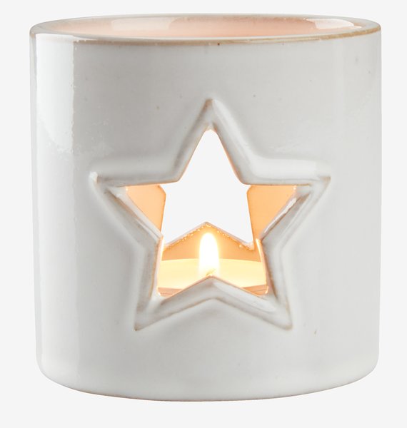 Tealight holder PERLE D8xH8cm stoneware white assorted