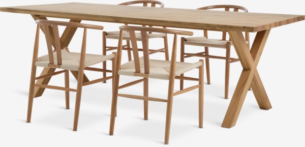 GRIBSKOV L230 table chêne + 4 GUDERUP chaises chêne/naturel