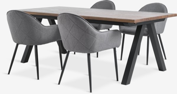 SANDBY L210 Tisch d. eiche + 4 SABRO Stühle grau/schwarz