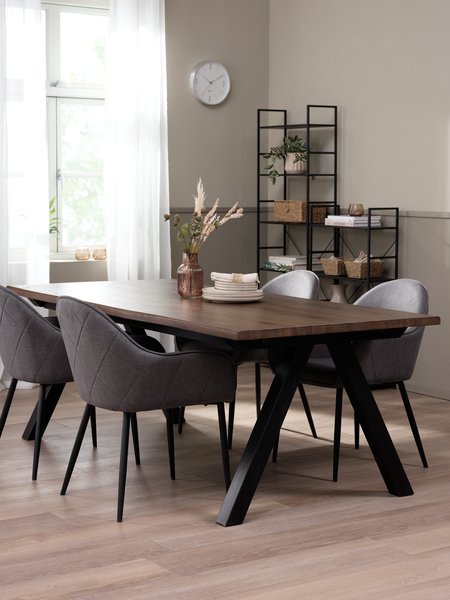SANDBY L210 Tisch d. eiche + 4 SABRO Stühle grau/schwarz
