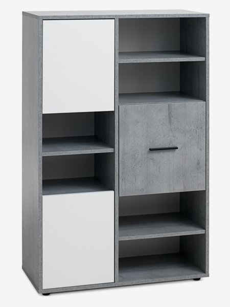 Bookcase BILLUND 3 doors 3 shelves concrete/white