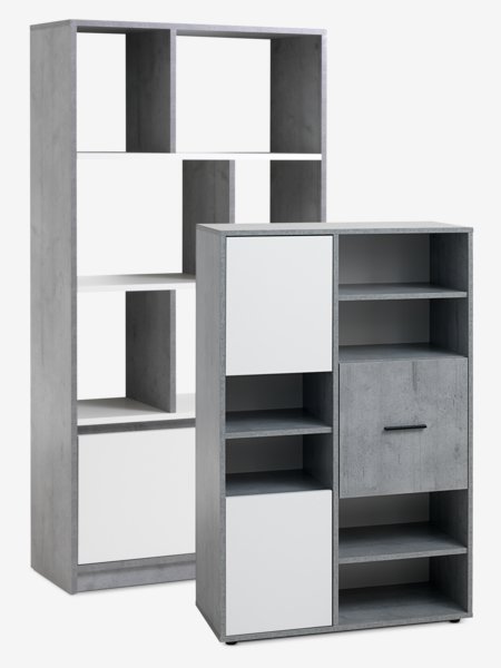 Bookcase BILLUND 3 doors 3 shelves concrete/white