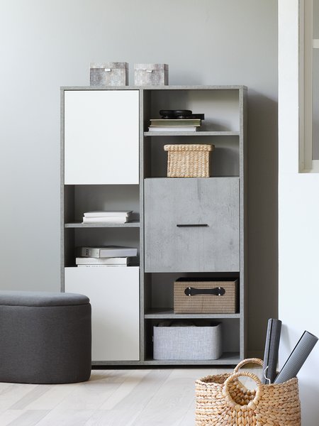 Bookcase BILLUND 3 doors white/concrete