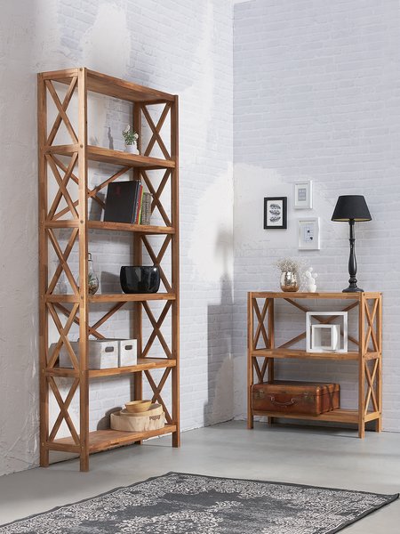 Shelving unit JANNERUP wide 6 shelves oak