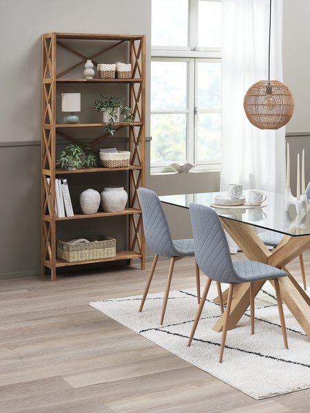 Shelving unit JANNERUP wide 6 shelves oak