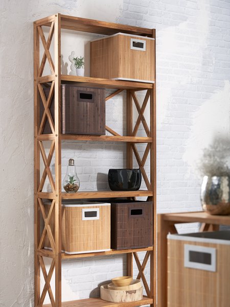 Shelving unit JANNERUP wide 6 shelves oak