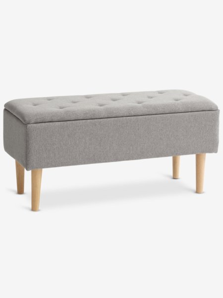 Bench BADSTED w/storage light grey fabric/oak colour