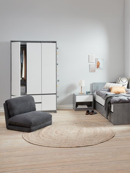 Bed w/storage BILLUND Single white/concrete