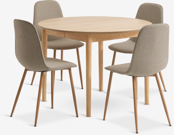 MARSTRAND Ø110 table chêne + 4 BISTRUP chaises sable